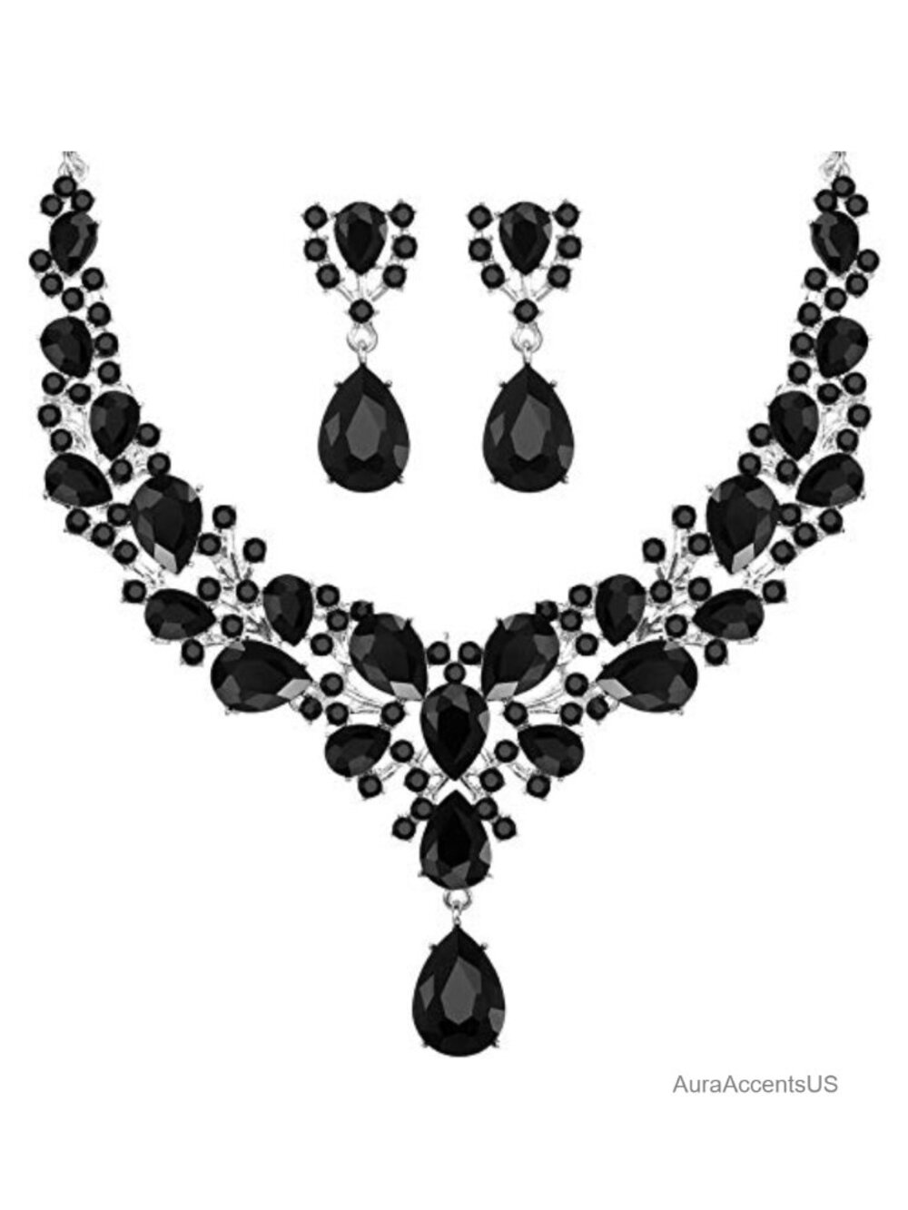 Teardrop Cluster Crystal Necklace & Earrings Set Alloy Bridal Jewelry